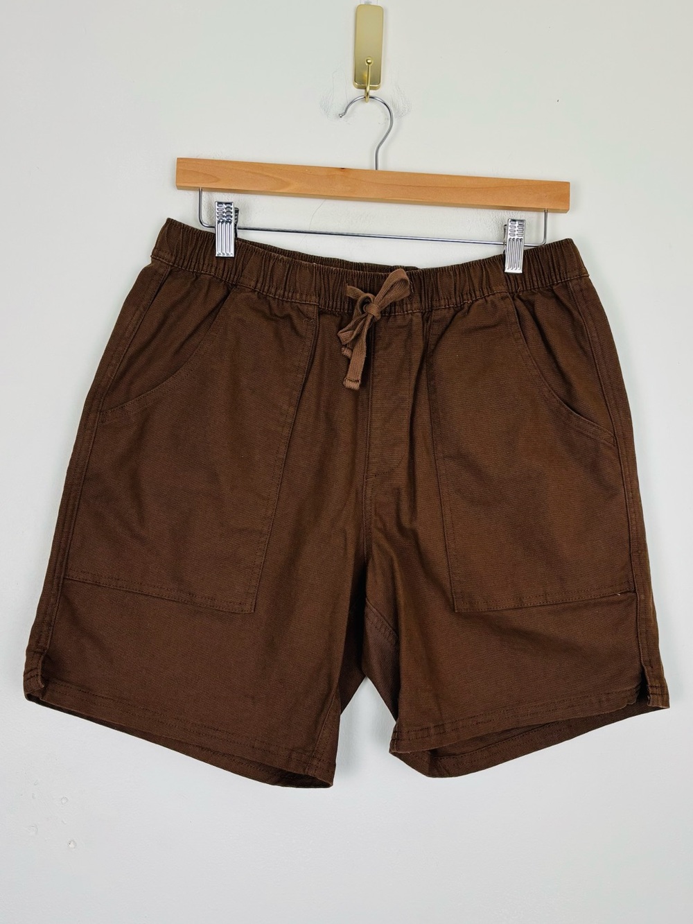 Katin Trail drawstring cotton shorts in rust brown. Medium